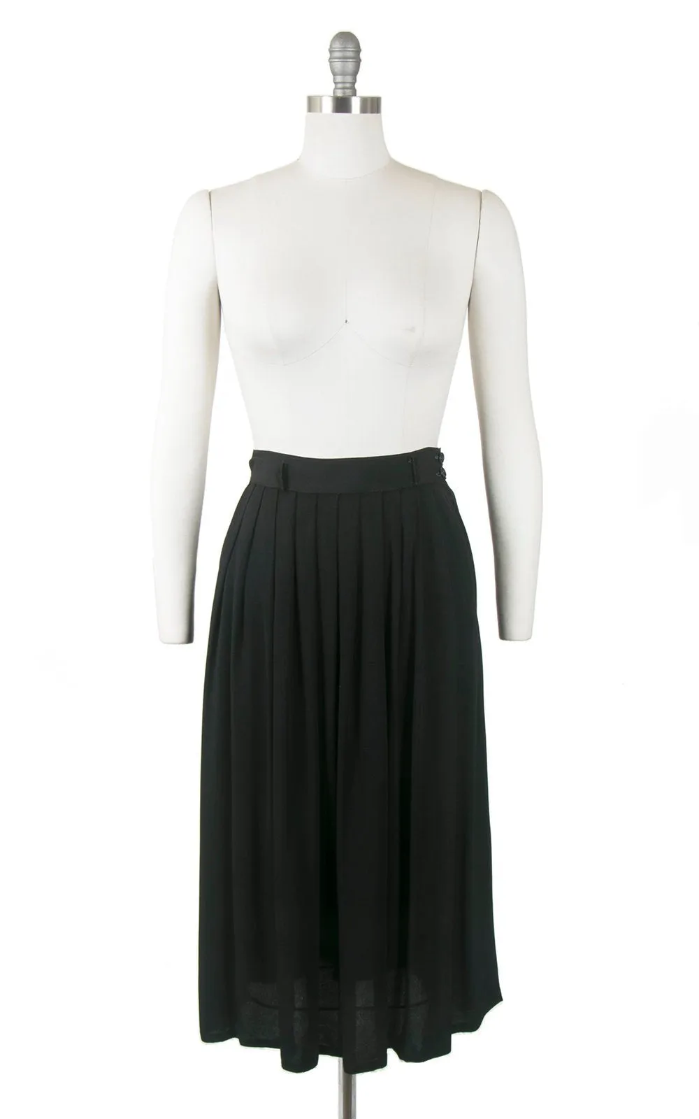1940s Black Cold Rayon Pleated Skirt | small/medium