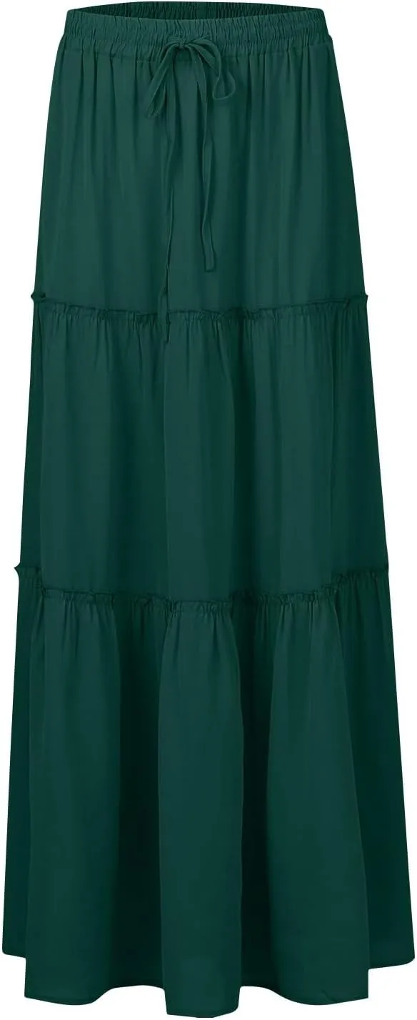 2025 Flowy Maxi Skirts for Women, Trendy Vacation Casual High Waisted Boho Long Skirt