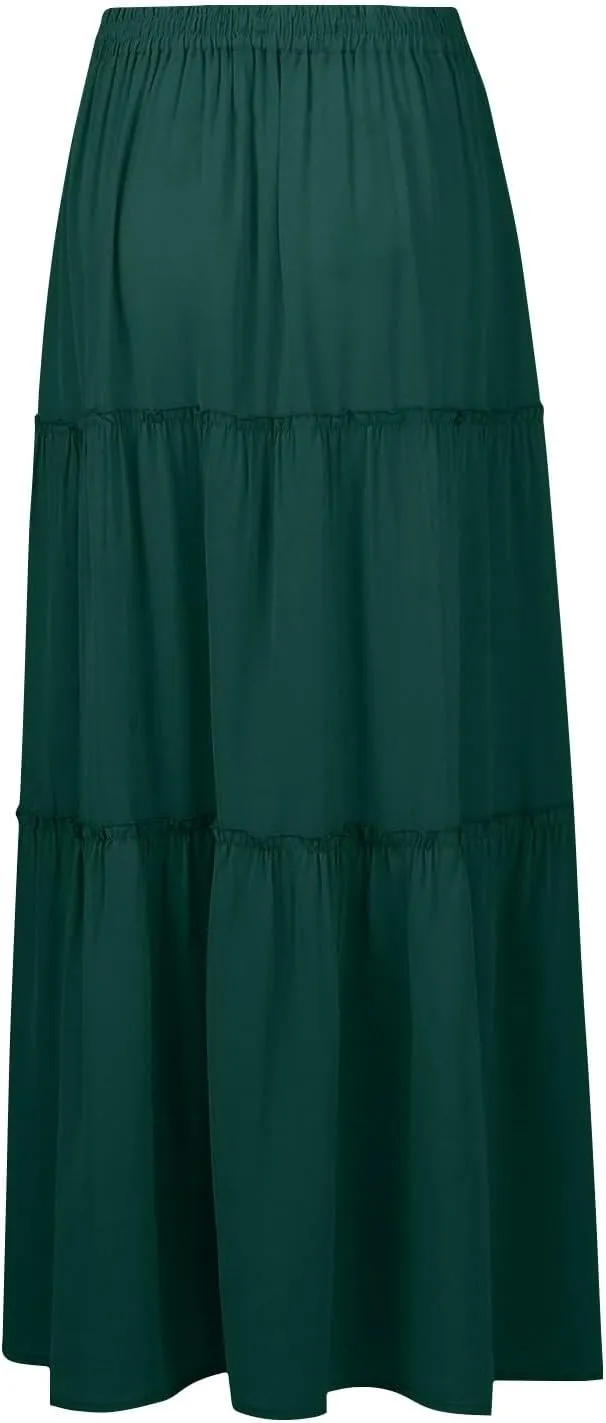 2025 Flowy Maxi Skirts for Women, Trendy Vacation Casual High Waisted Boho Long Skirt