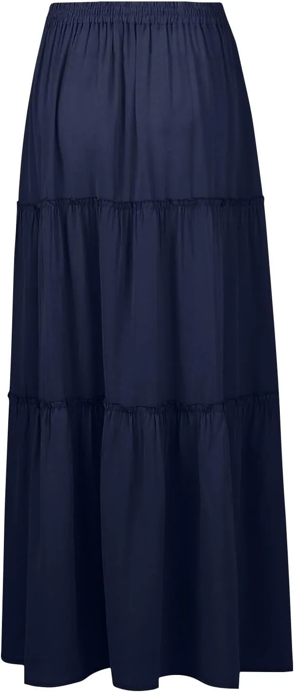 2025 Flowy Maxi Skirts for Women, Trendy Vacation Casual High Waisted Boho Long Skirt