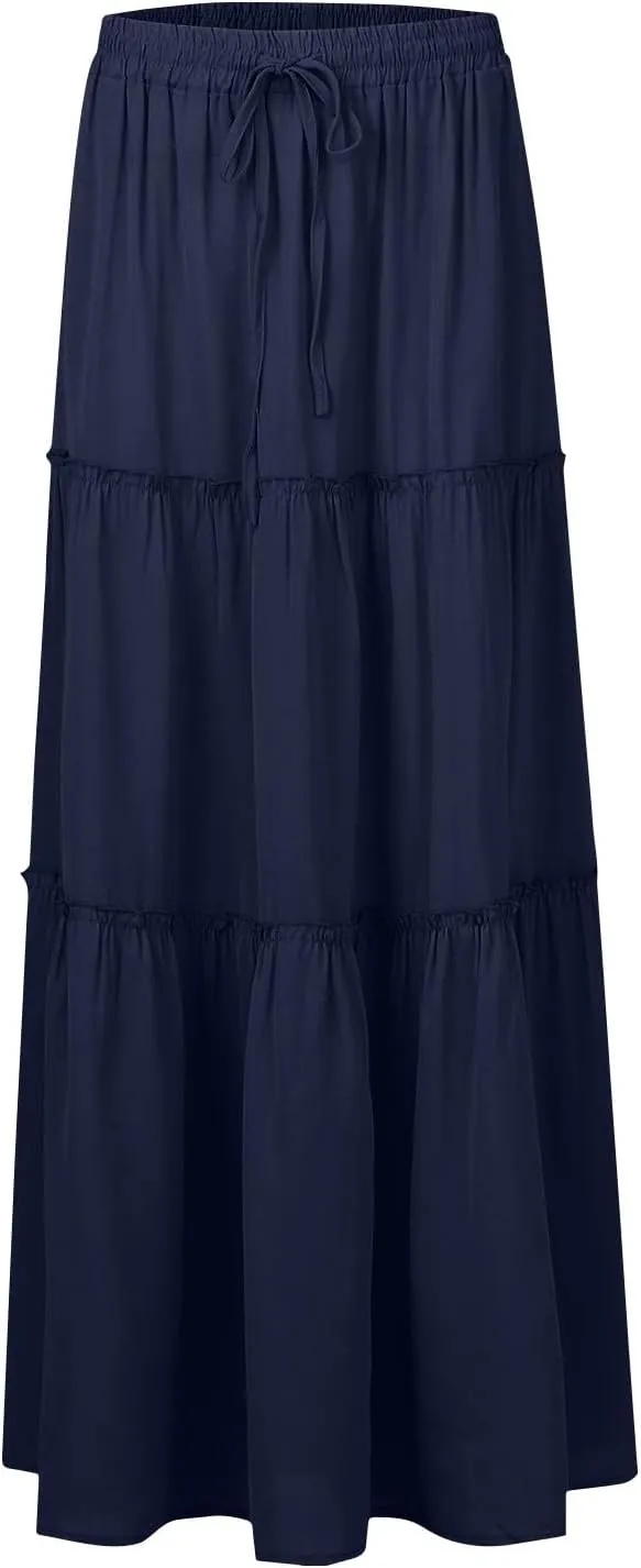 2025 Flowy Maxi Skirts for Women, Trendy Vacation Casual High Waisted Boho Long Skirt