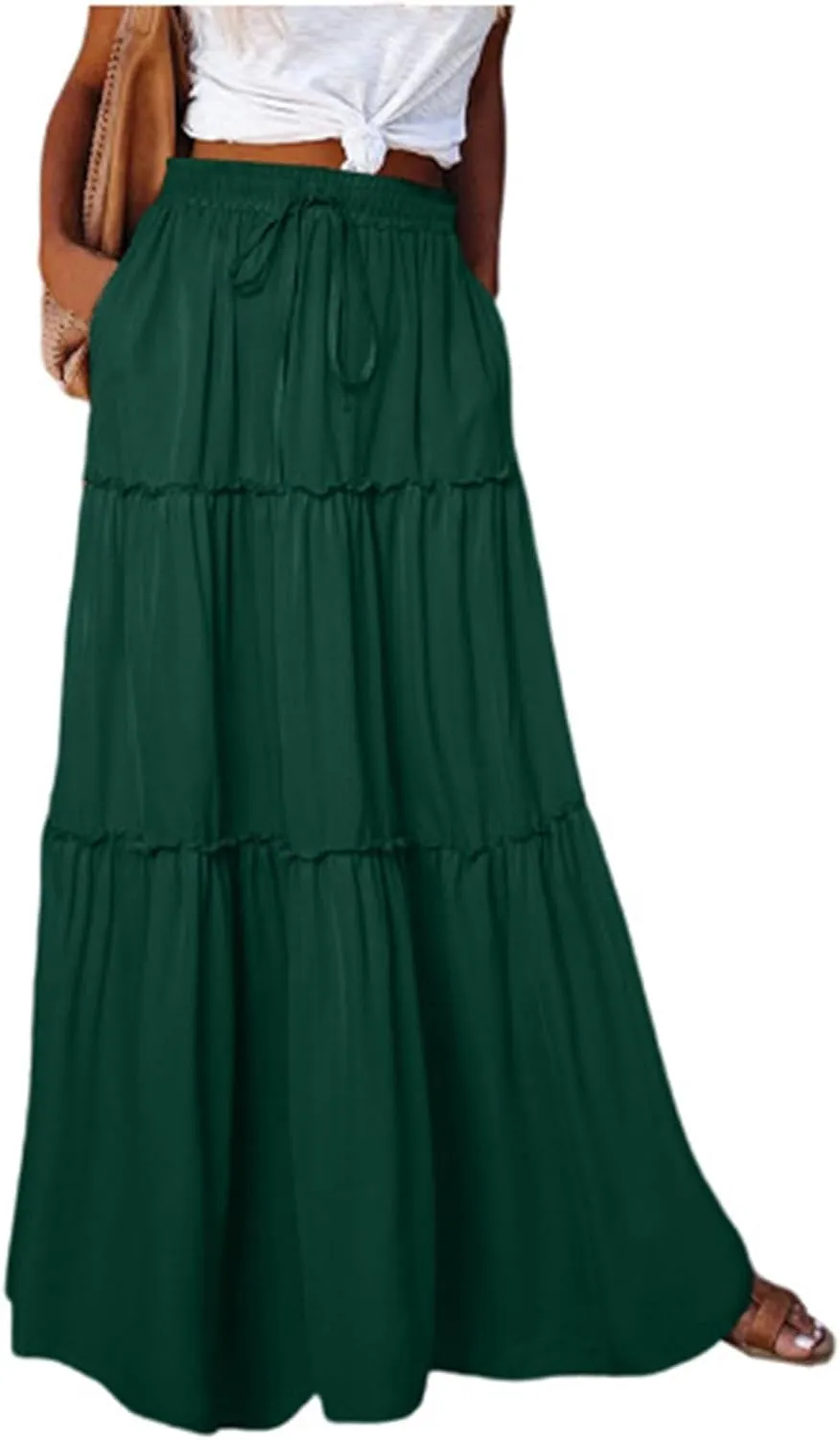 2025 Flowy Maxi Skirts for Women, Trendy Vacation Casual High Waisted Boho Long Skirt