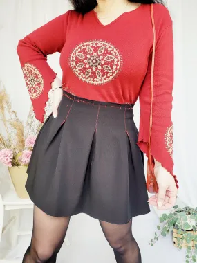 90s black red minimalist pleated Grunge mini skirt