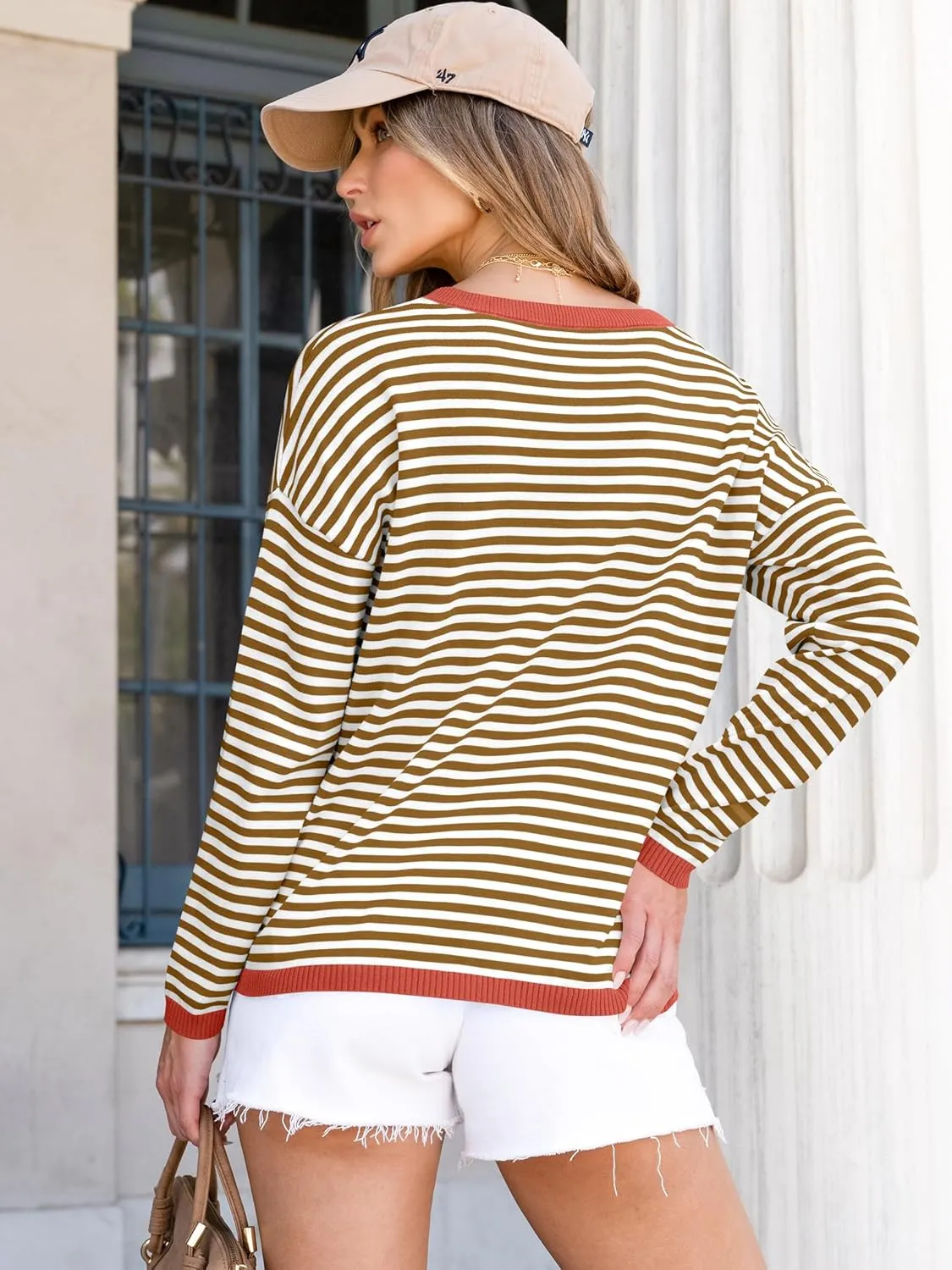 ANRABESS Womens Sweaters Striped Color Block Long Sleeve Crewneck Casual Loose Knitted Pullover Shirts 2025 Fall Trendy Tops