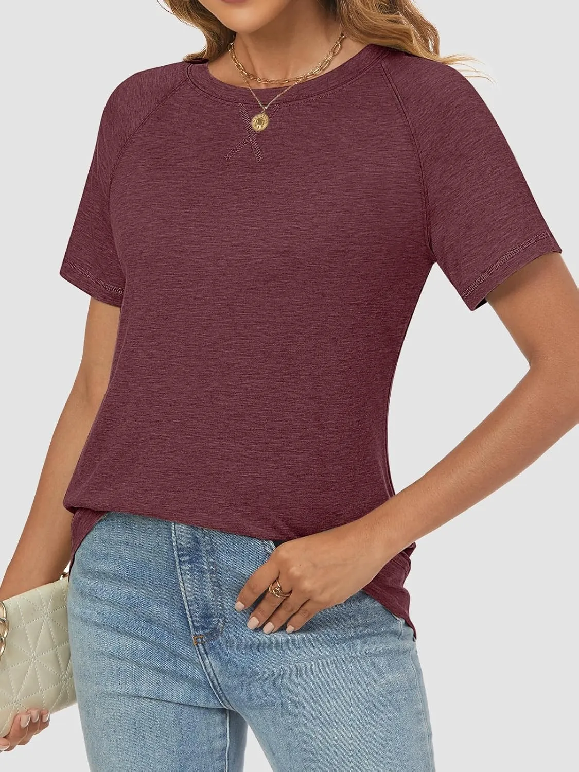ATHMILE Womens T Shirts Short Sleeve Crewneck Tees Trendy Lightweight Soft Casual Summer Tops 2025