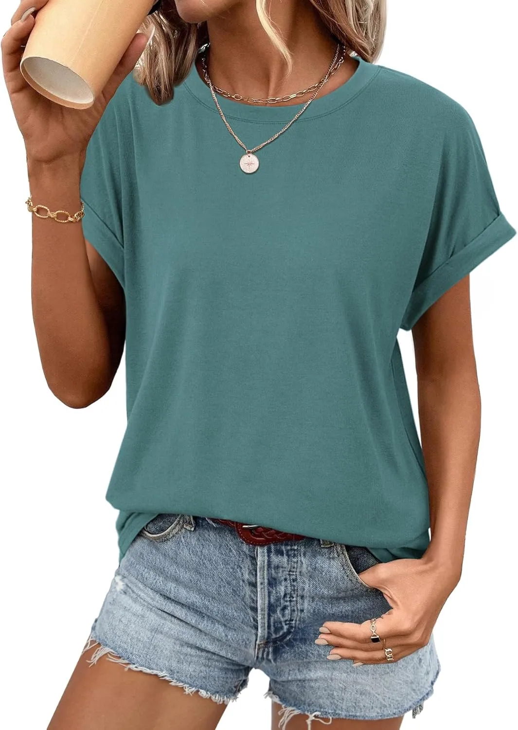 ATHMILE Womens Tops Oversized Business Casual Dressy Summer T Shirts Short Sleeve Clothes Fashion Trendy Outfits 2025