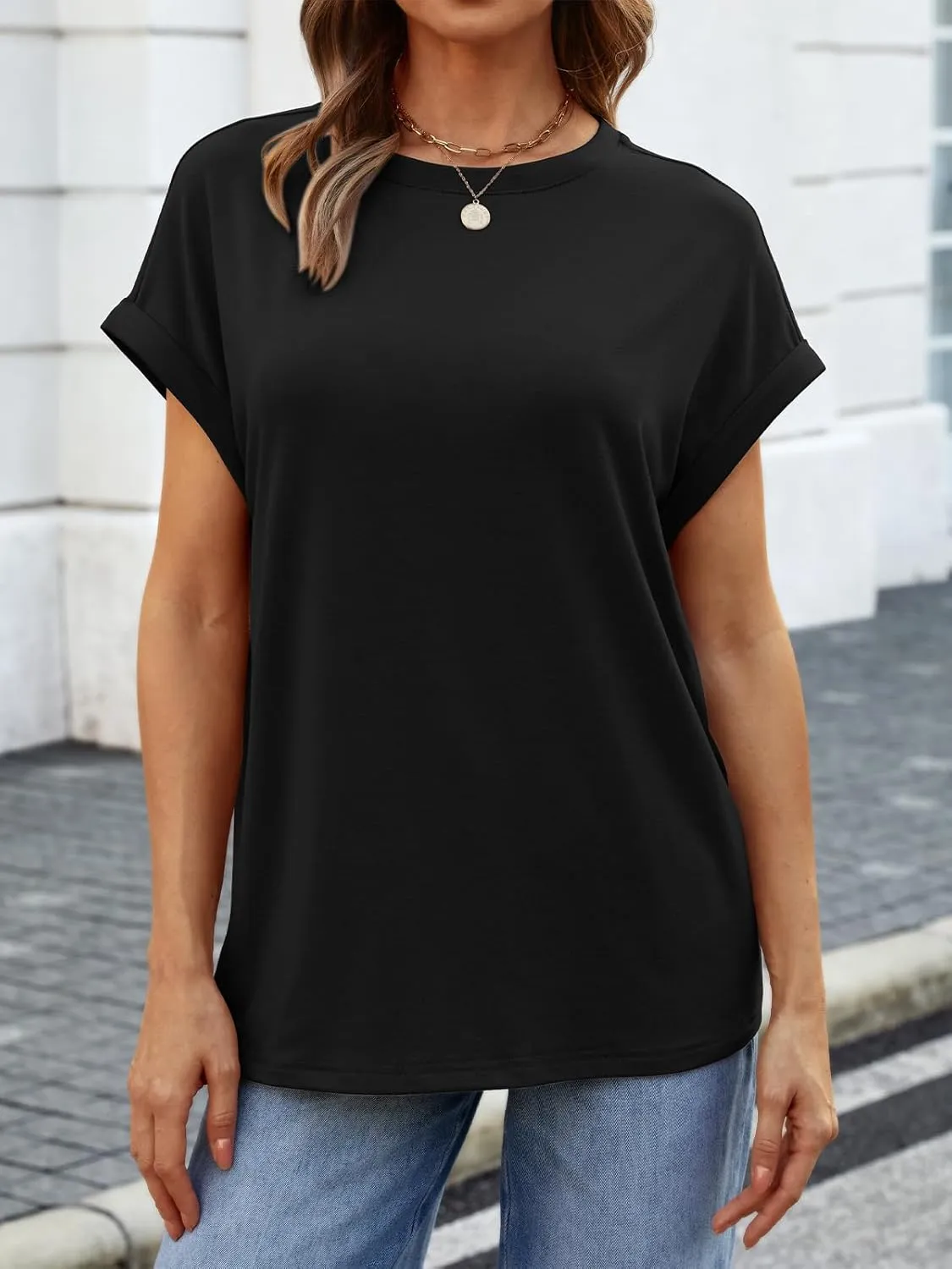 ATHMILE Womens Tops Oversized Business Casual Dressy Summer T Shirts Short Sleeve Clothes Fashion Trendy Outfits 2025