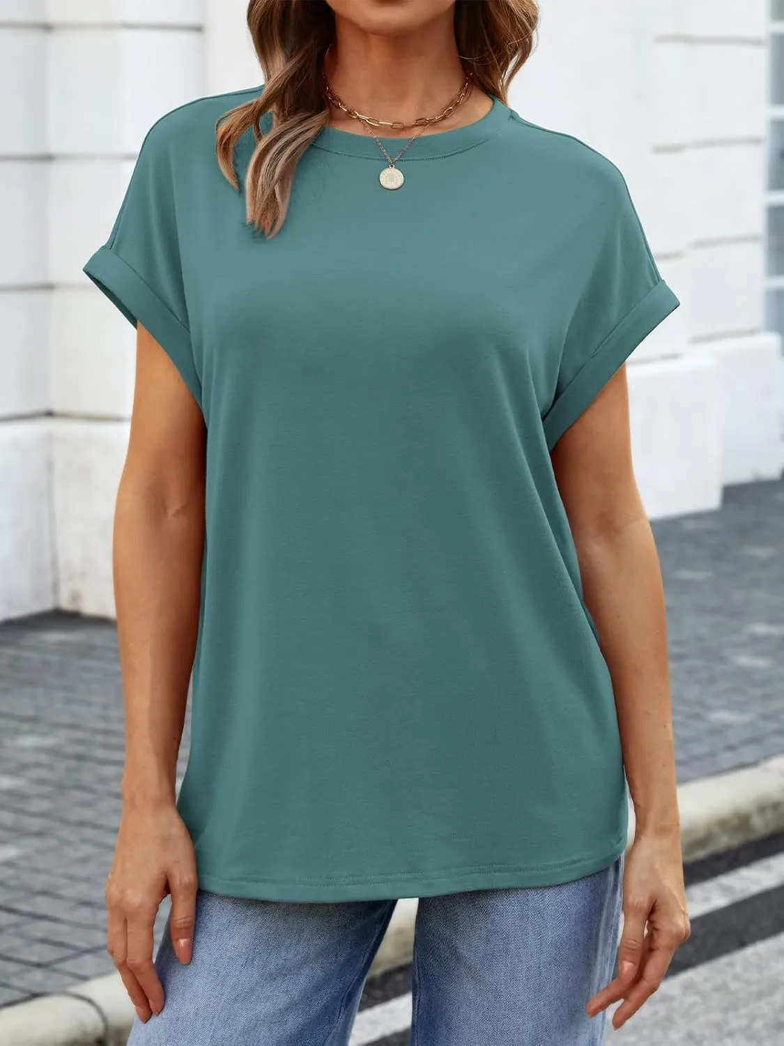 ATHMILE Womens Tops Oversized Business Casual Dressy Summer T Shirts Short Sleeve Clothes Fashion Trendy Outfits 2025