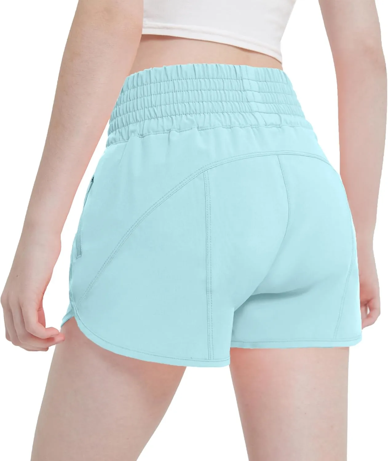 Aurefin Girls High Waisted Athletic Shorts, Teen Girls Running Shorts with Zip Pocket Workout Sports Shorts for Youth Kids