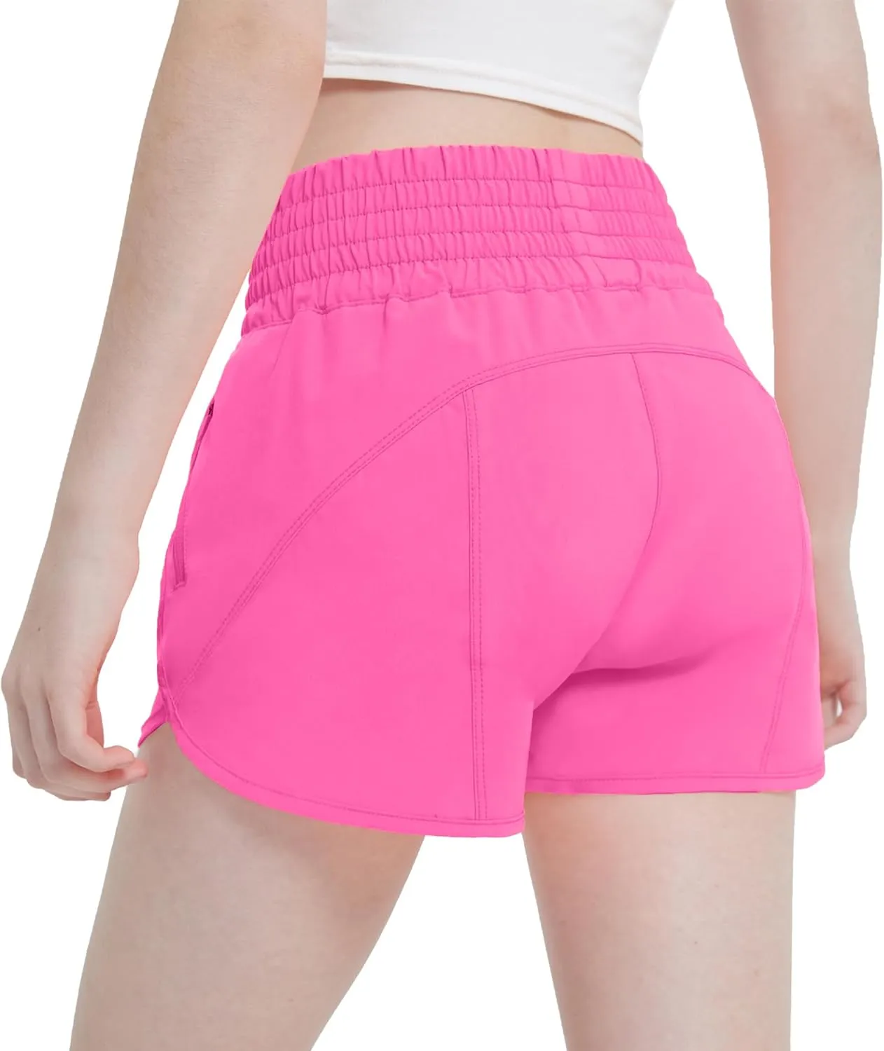 Aurefin Girls High Waisted Athletic Shorts, Teen Girls Running Shorts with Zip Pocket Workout Sports Shorts for Youth Kids