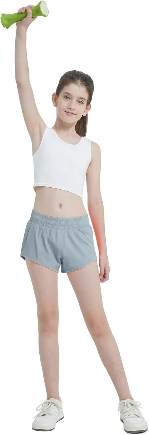 Aurefin Girls Lightweight Athletic Shorts, Quick Dry Running Shorts with Zip Pocket, Workout Sports Short for Teen Kids