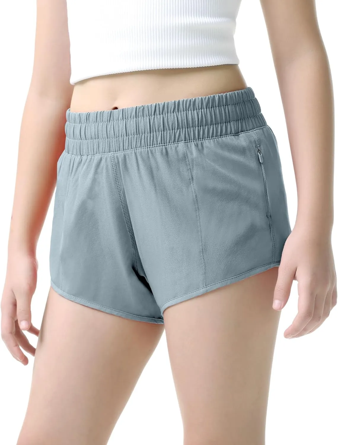 Aurefin Girls Lightweight Athletic Shorts, Quick Dry Running Shorts with Zip Pocket, Workout Sports Short for Teen Kids
