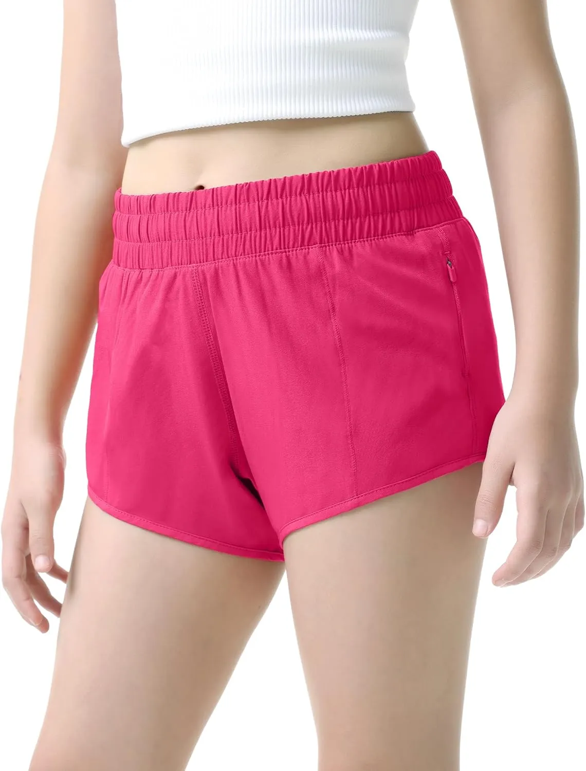 Aurefin Girls Lightweight Athletic Shorts, Quick Dry Running Shorts with Zip Pocket, Workout Sports Short for Teen Kids