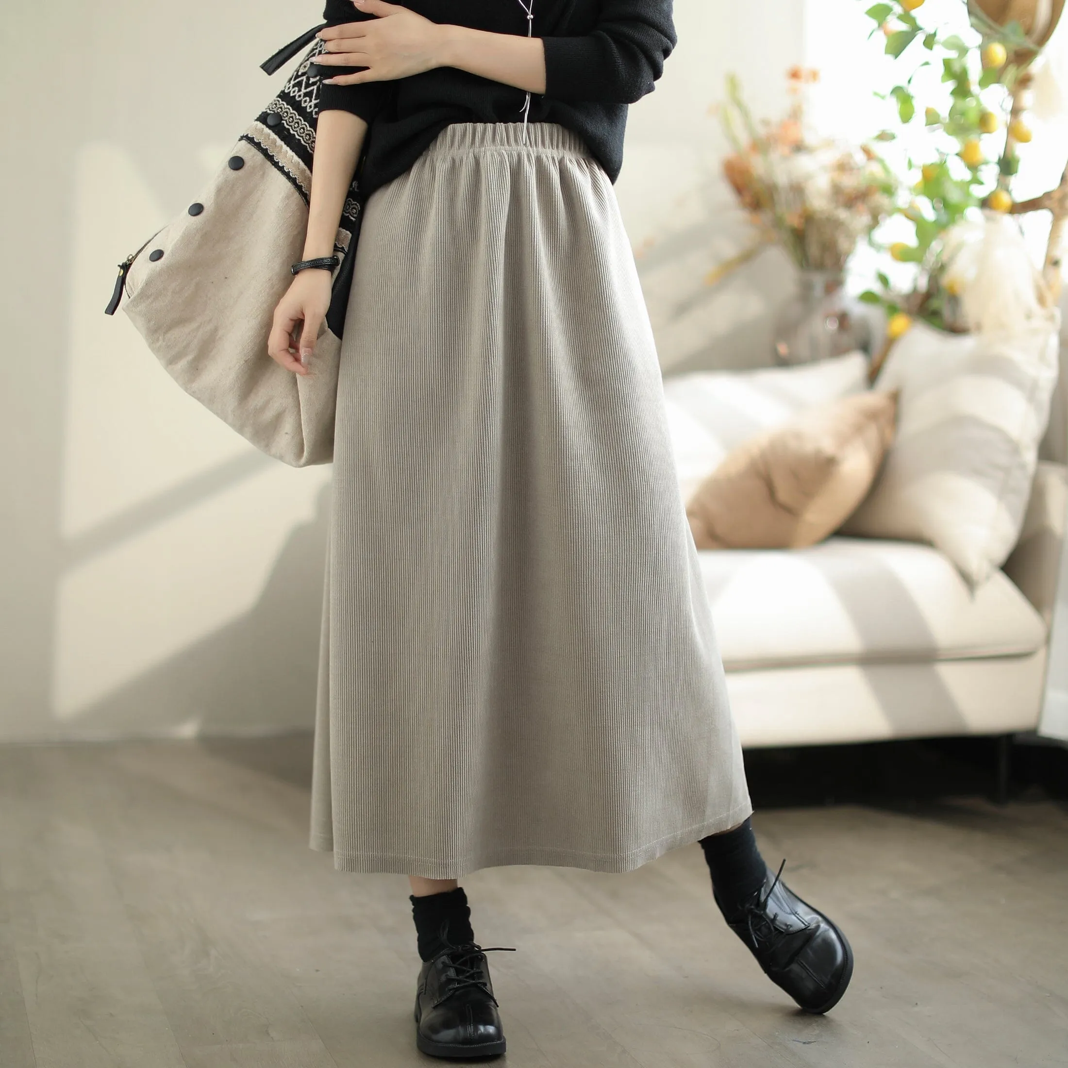 Autumn Minimalist Corduroy Casual A-Line Skirt