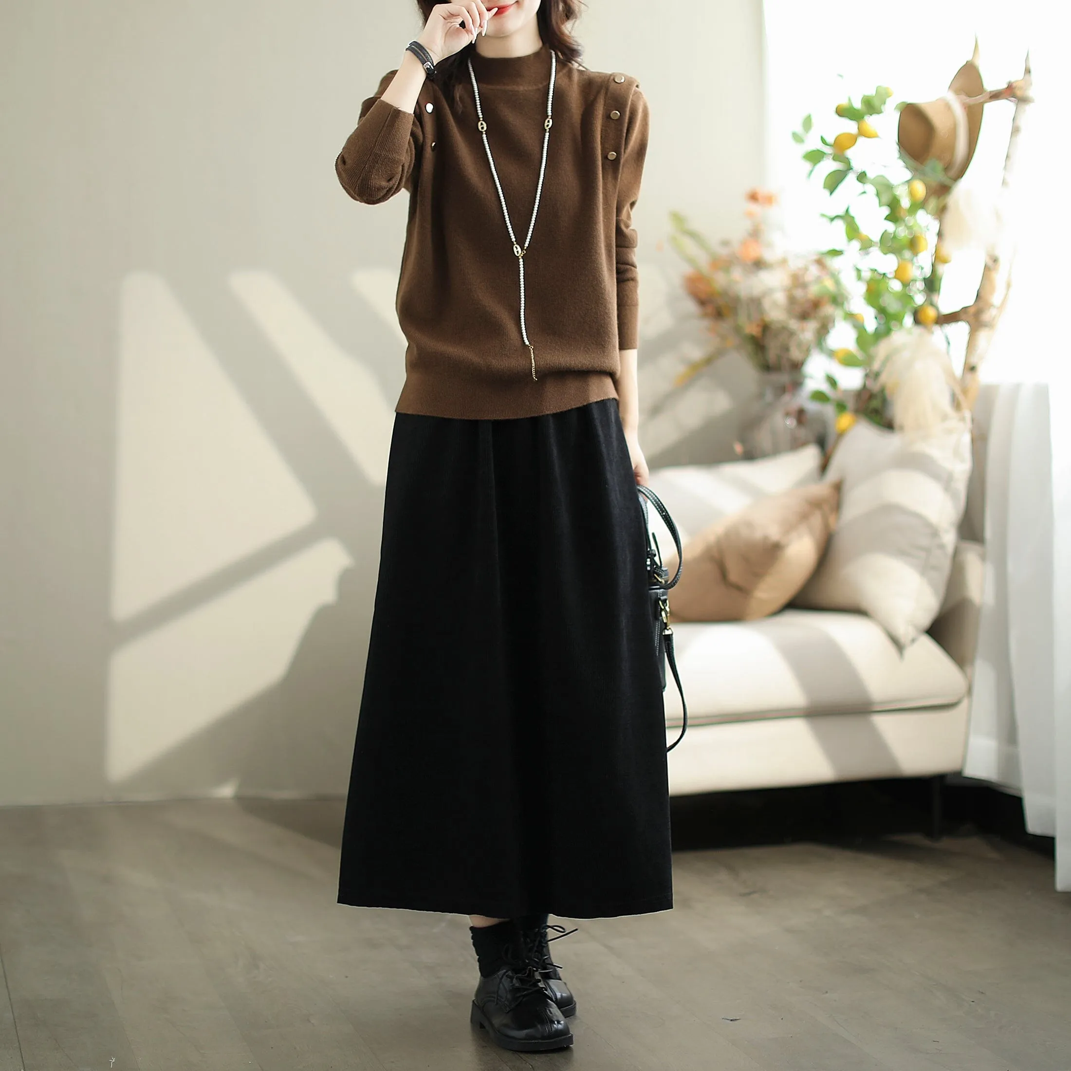 Autumn Minimalist Corduroy Casual A-Line Skirt