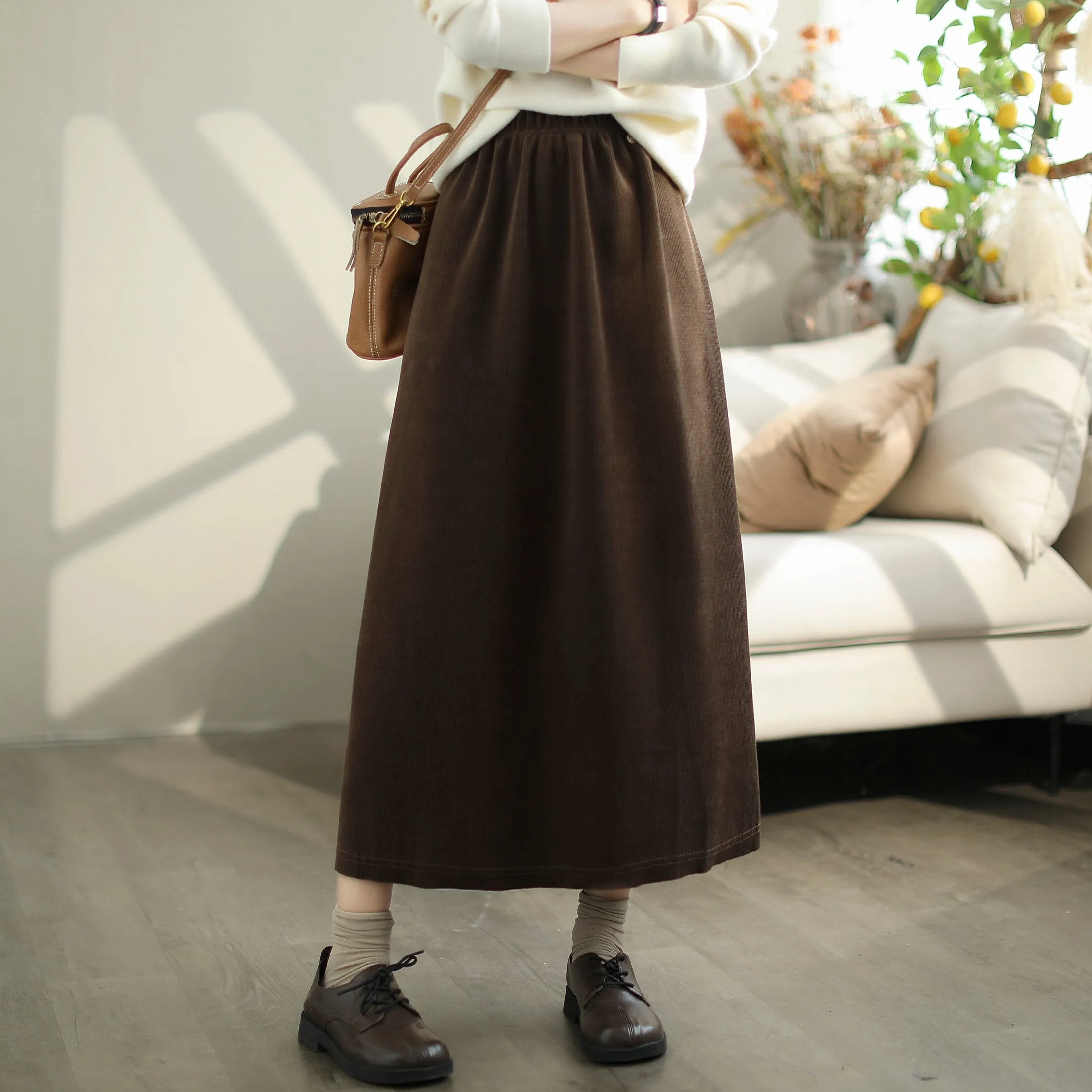 Autumn Minimalist Corduroy Casual A-Line Skirt