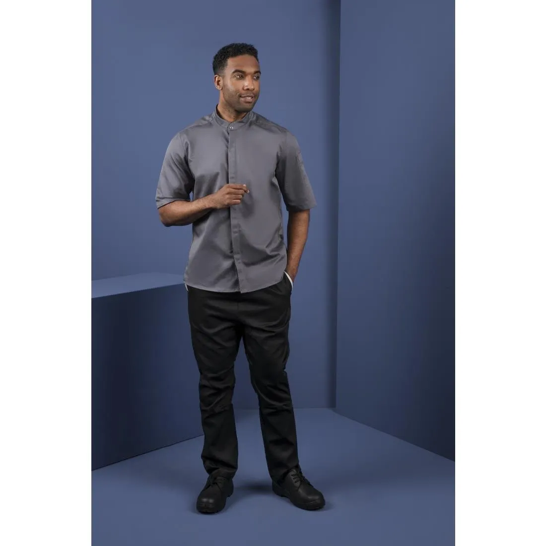 BB712-M Southside Band Collar Chefs Jacket Charcoal Size M