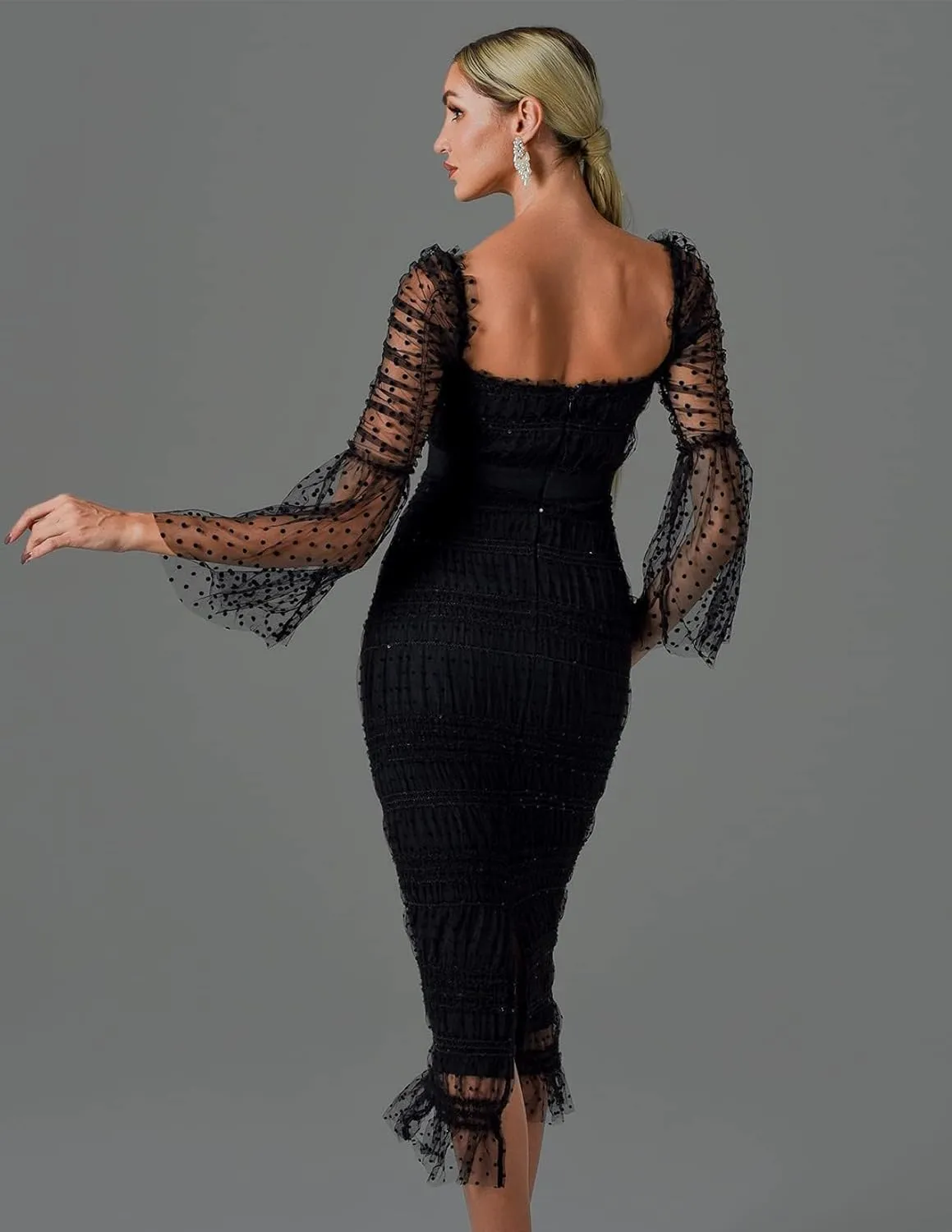 BELLA BARNETT Women's Lace Dress Sexy Mesh Dress Elegant Ruched Dress