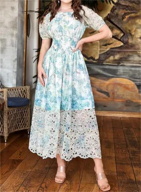 Blue Lace Elegant Dress