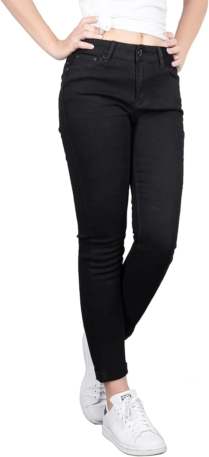 BodiLove Women's Stretchy 5 Pocket Skinny Distressed Denim Jeans