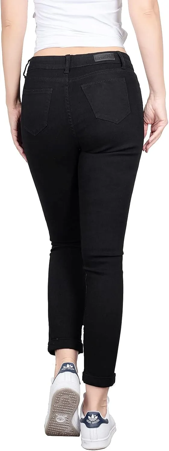 BodiLove Women's Stretchy 5 Pocket Skinny Distressed Denim Jeans