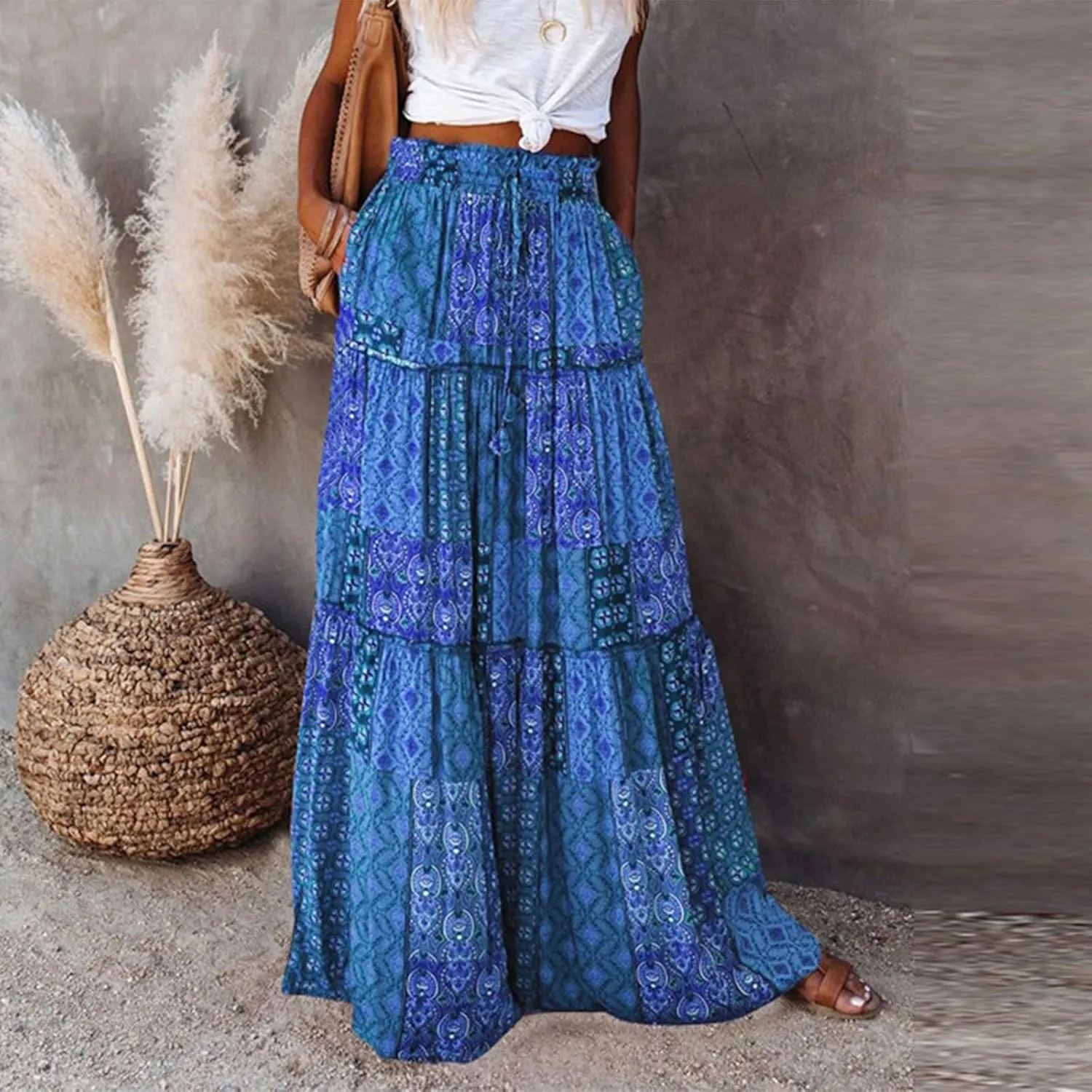 Boho Skirts for Women, Beach Maxi Casual Summer Trendy Flowy Womens Skirts