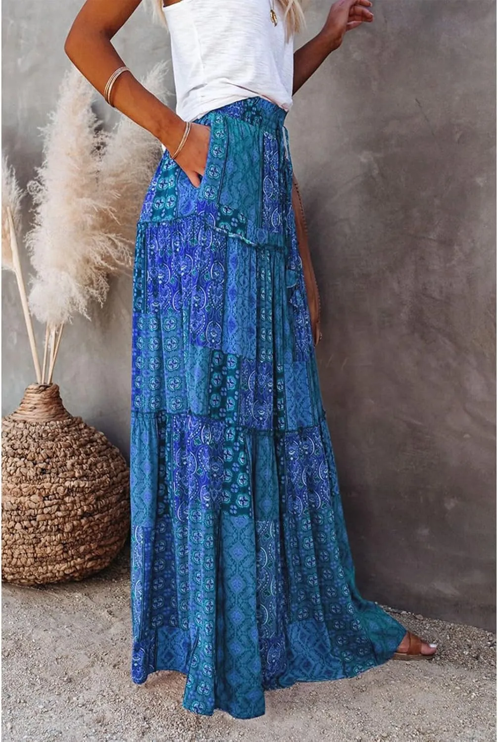 Boho Skirts for Women, Beach Maxi Casual Summer Trendy Flowy Womens Skirts