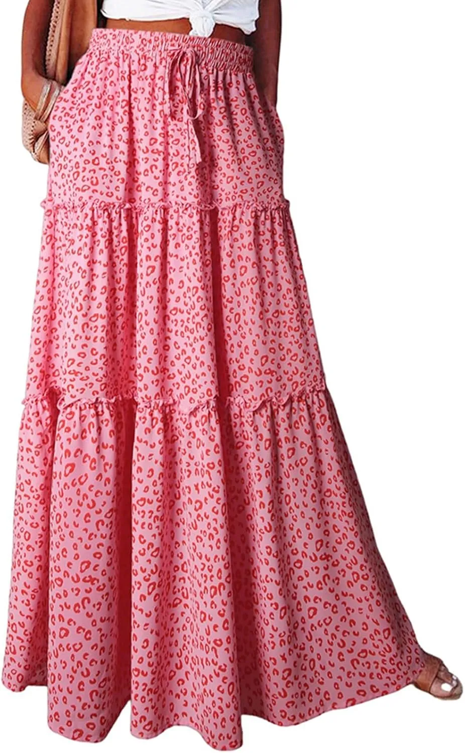 Casual Vacation Maxi Skirt, High Waisted Trendy Flowy 2025 Elegantes Long Skirt
