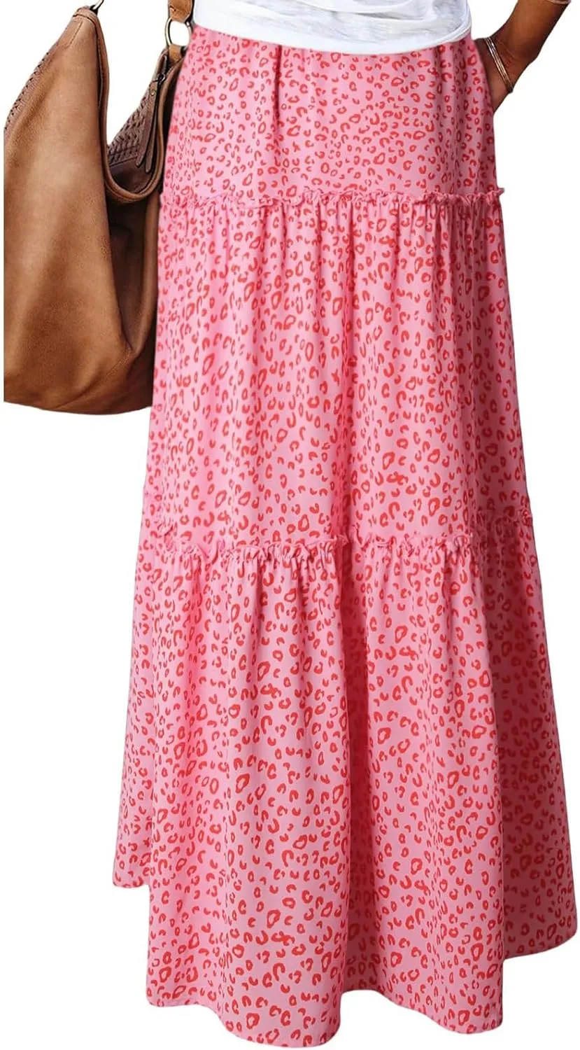 Casual Vacation Maxi Skirt, High Waisted Trendy Flowy 2025 Elegantes Long Skirt