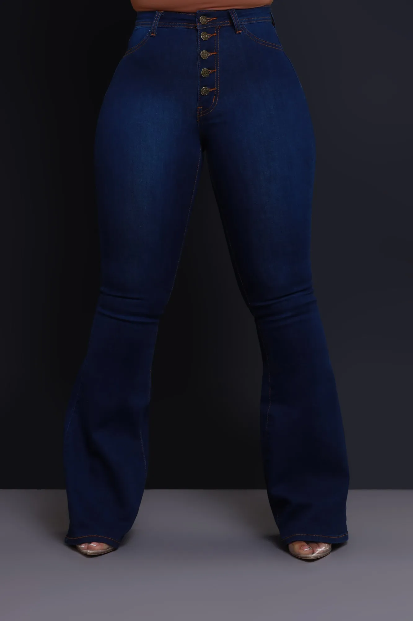 Dina High Waist Stretchy Bell Bottom Jeans - Dark Wash