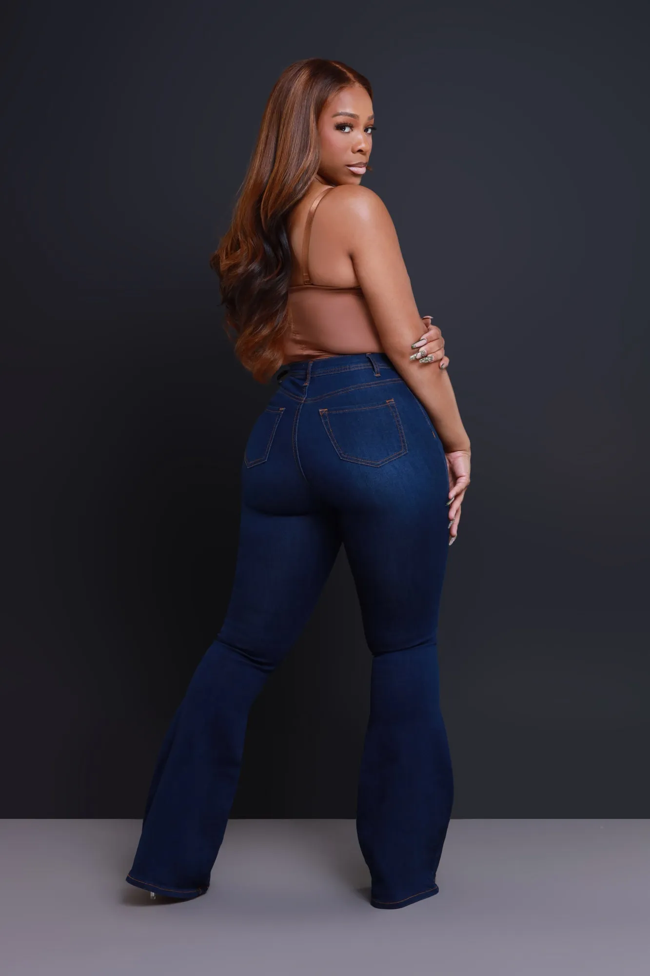 Dina High Waist Stretchy Bell Bottom Jeans - Dark Wash