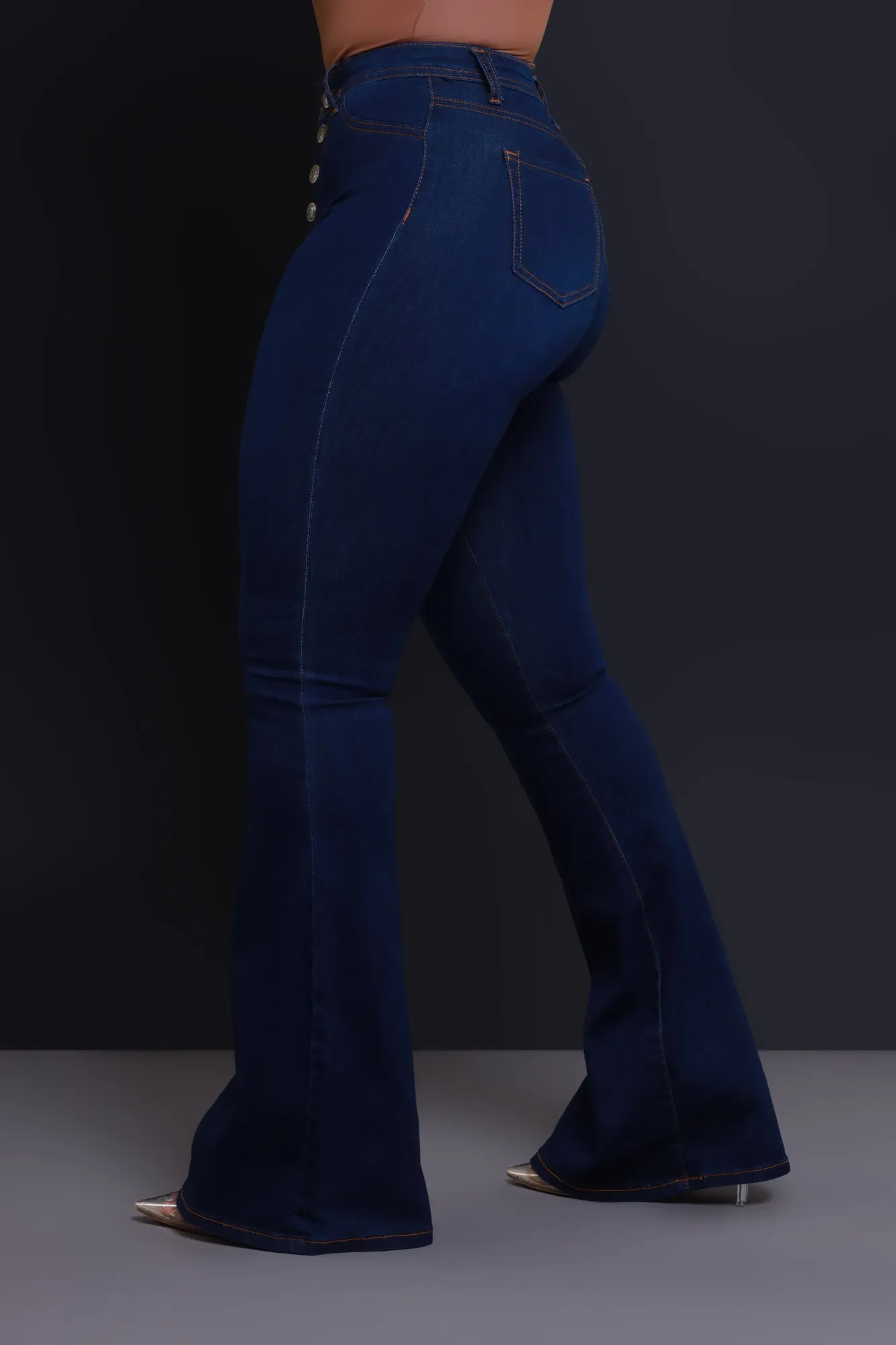 Dina High Waist Stretchy Bell Bottom Jeans - Dark Wash