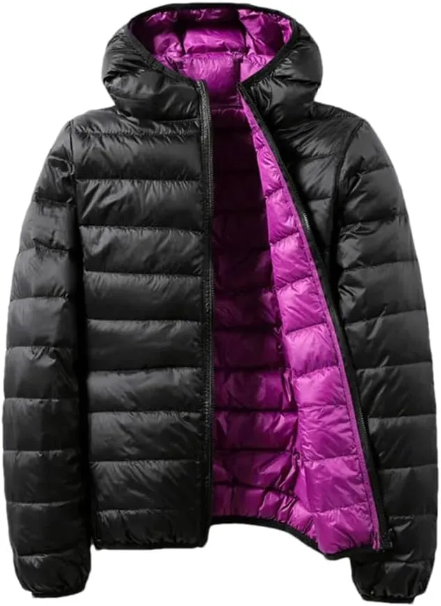 Dninmim Women's Ultra Light White Duck Down Jacket Double Sided Slim Coat Winter Puffer Coat Outerwear