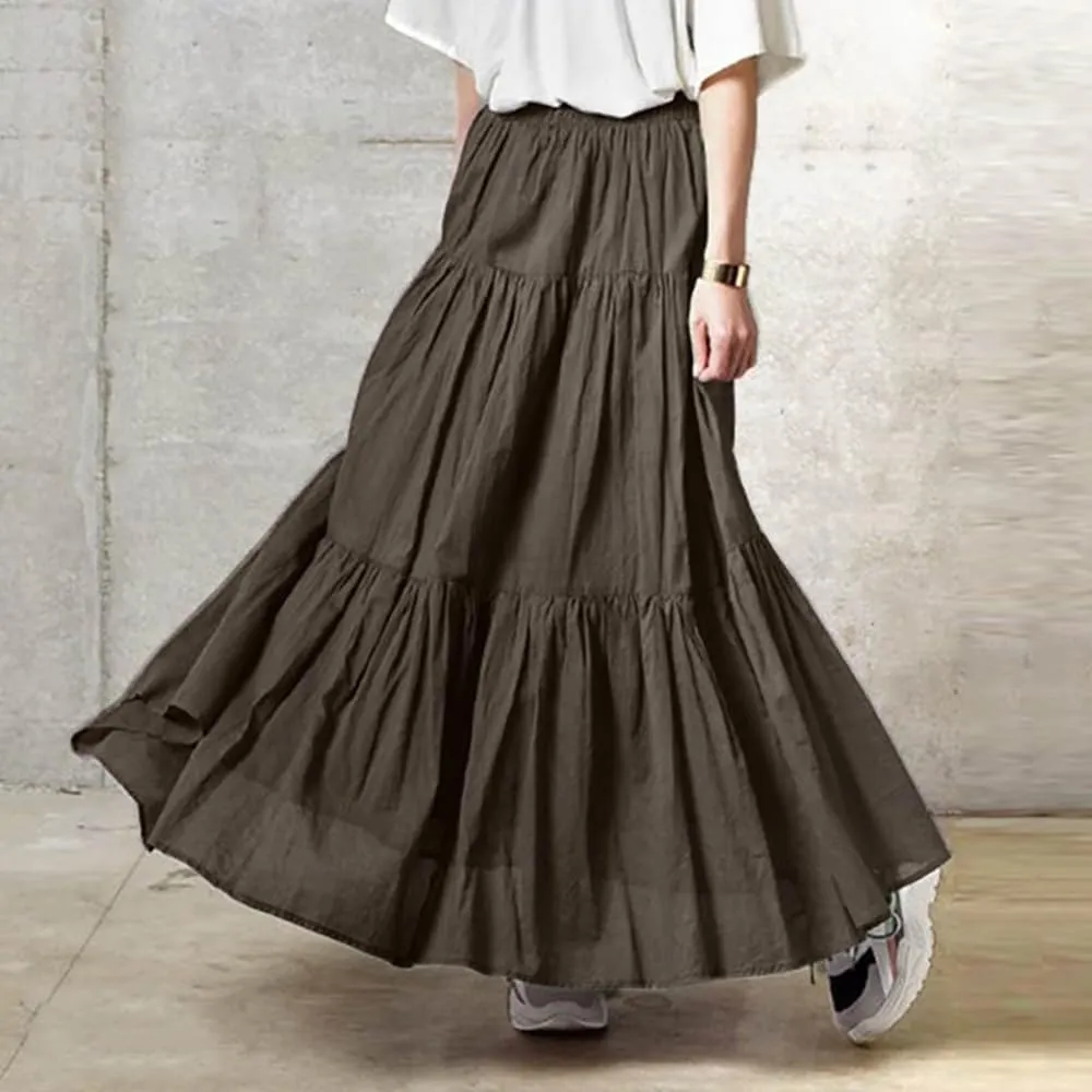 Dresses for Women High-Waisted Hem Flowy A-Line Skirts Retro Flounce Maxi Skirt Ruffles Casual Tiered Petticoat