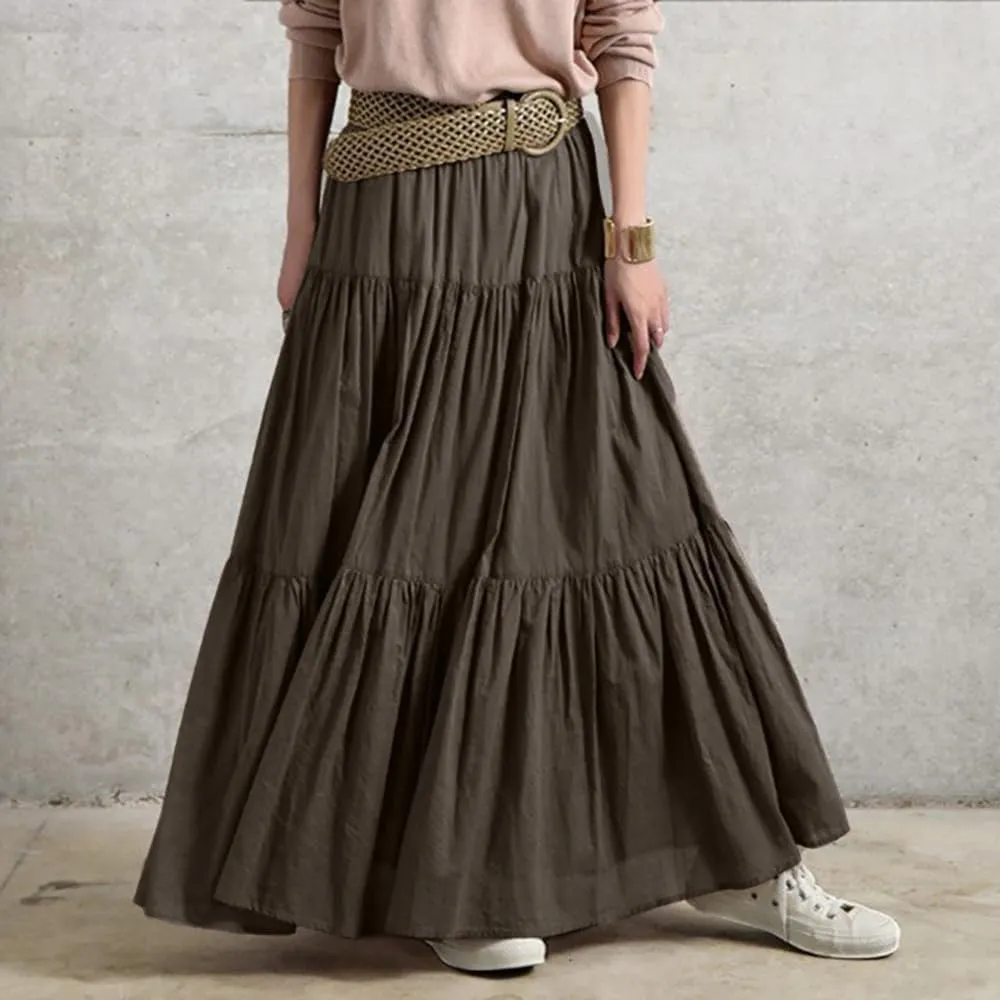 Dresses for Women High-Waisted Hem Flowy A-Line Skirts Retro Flounce Maxi Skirt Ruffles Casual Tiered Petticoat