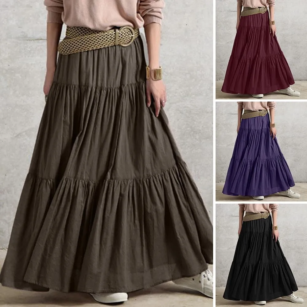 Dresses for Women High-Waisted Hem Flowy A-Line Skirts Retro Flounce Maxi Skirt Ruffles Casual Tiered Petticoat
