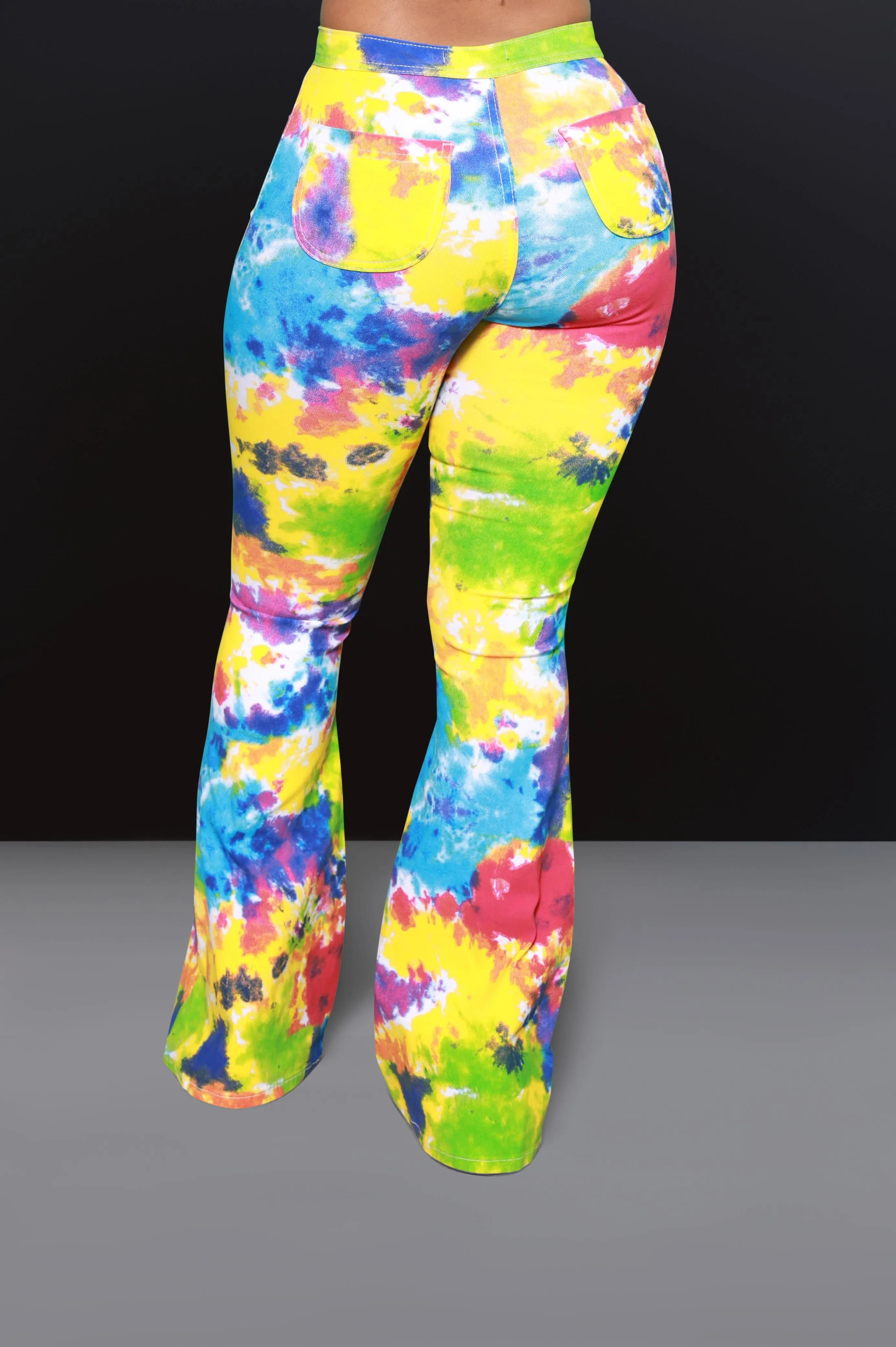 Emotion Tie Dye High Rise Flare Stretchy Jeans - Rainbow