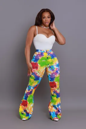 Emotion Tie Dye High Rise Flare Stretchy Jeans - Rainbow