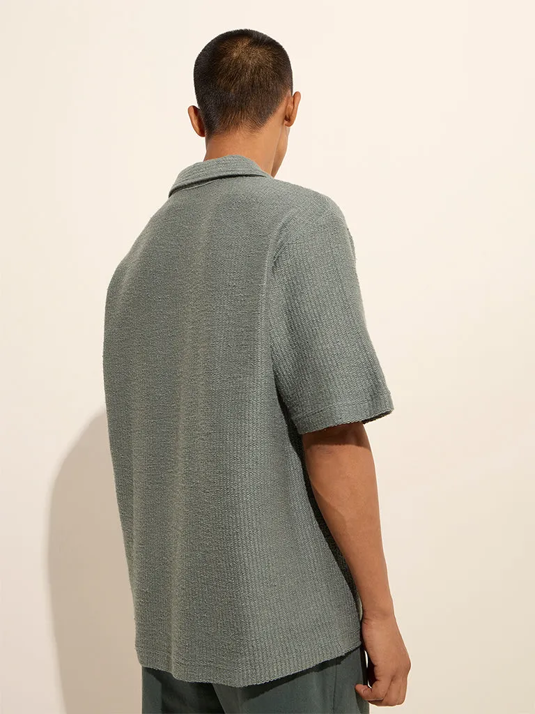 ETA Dusty Teal Textured Relaxed-Fit Cotton Polo T-Shirt