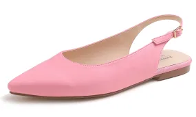 Feversole Pointed Toe Casual Slingback Flat Mules Women's Fashion Buckle Strap Slide Summer Slippers Vegan Leather