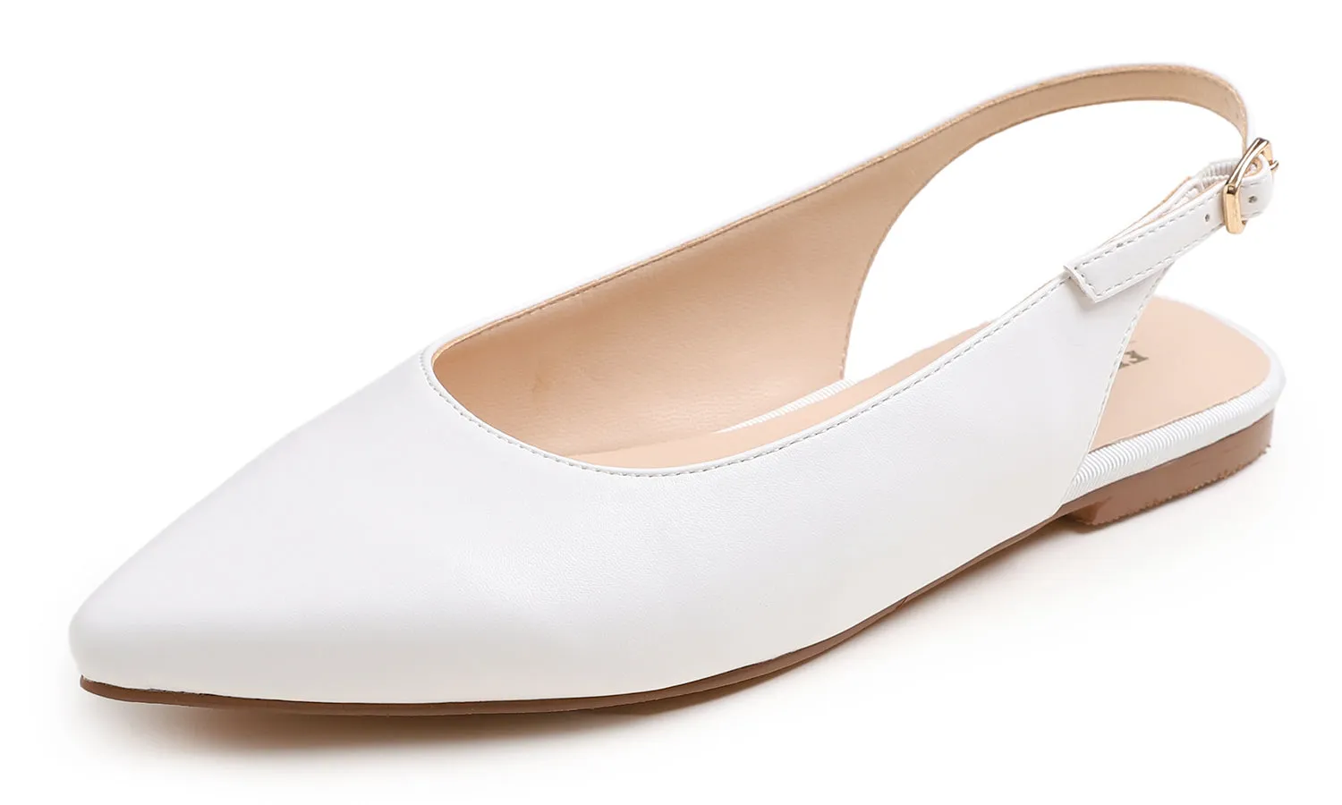 Feversole Pointed Toe Casual Slingback Flat Mules Women's Fashion Buckle Strap Slide Summer Slippers Vegan Leather