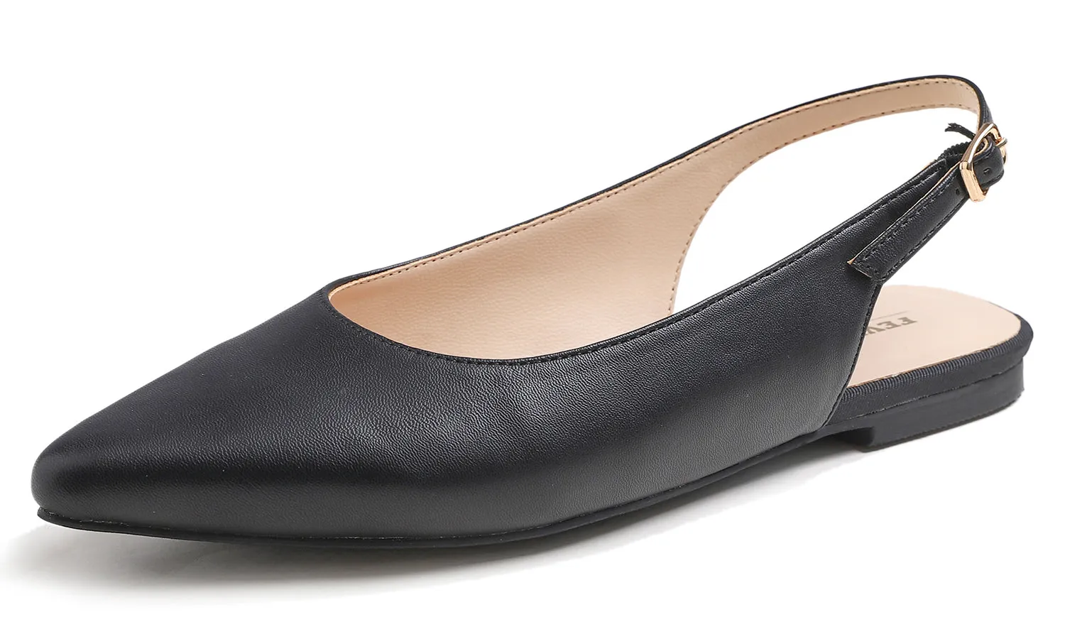 Feversole Pointed Toe Casual Slingback Flat Mules Women's Fashion Buckle Strap Slide Summer Slippers Vegan Leather