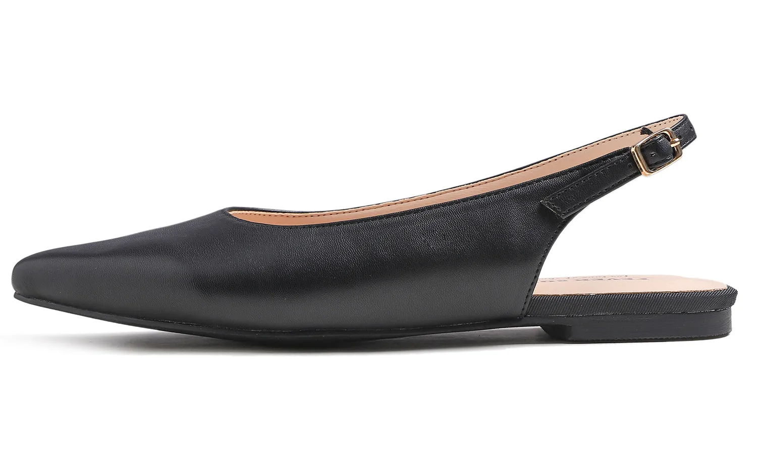Feversole Pointed Toe Casual Slingback Flat Mules Women's Fashion Buckle Strap Slide Summer Slippers Vegan Leather