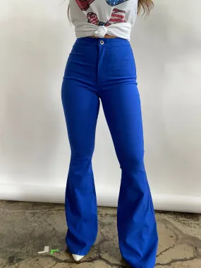 Fiona High Waisted Bell Bottom Flare Jeans - Royal Blue