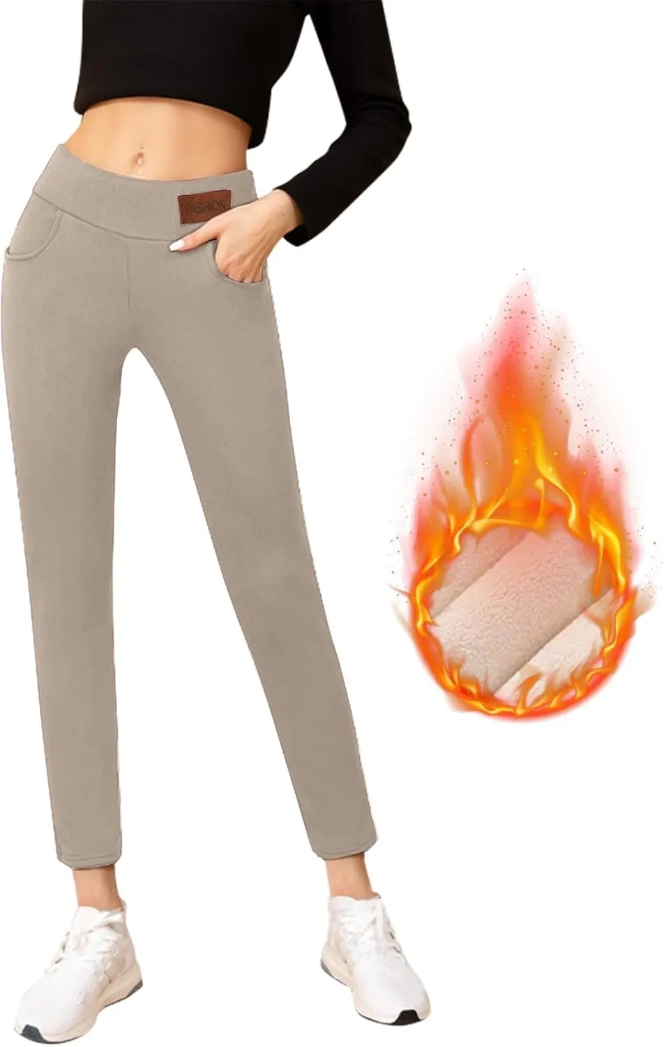 Fleece Lined Leggings Women with Pockets Warm Thick High Waisted Thermal Leggings Soft Wool Leggings Cold Weather