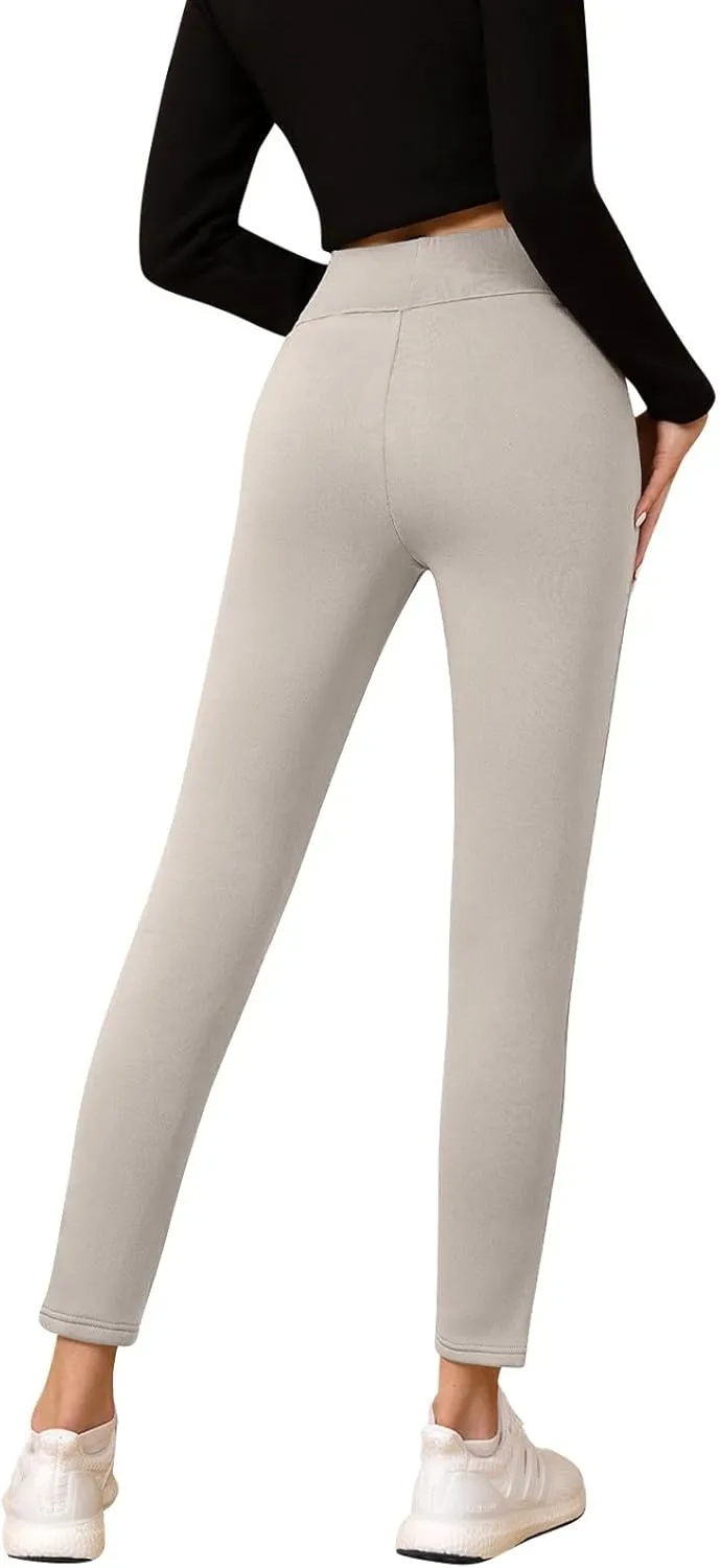 Fleece Lined Leggings Women with Pockets Warm Thick High Waisted Thermal Leggings Soft Wool Leggings Cold Weather