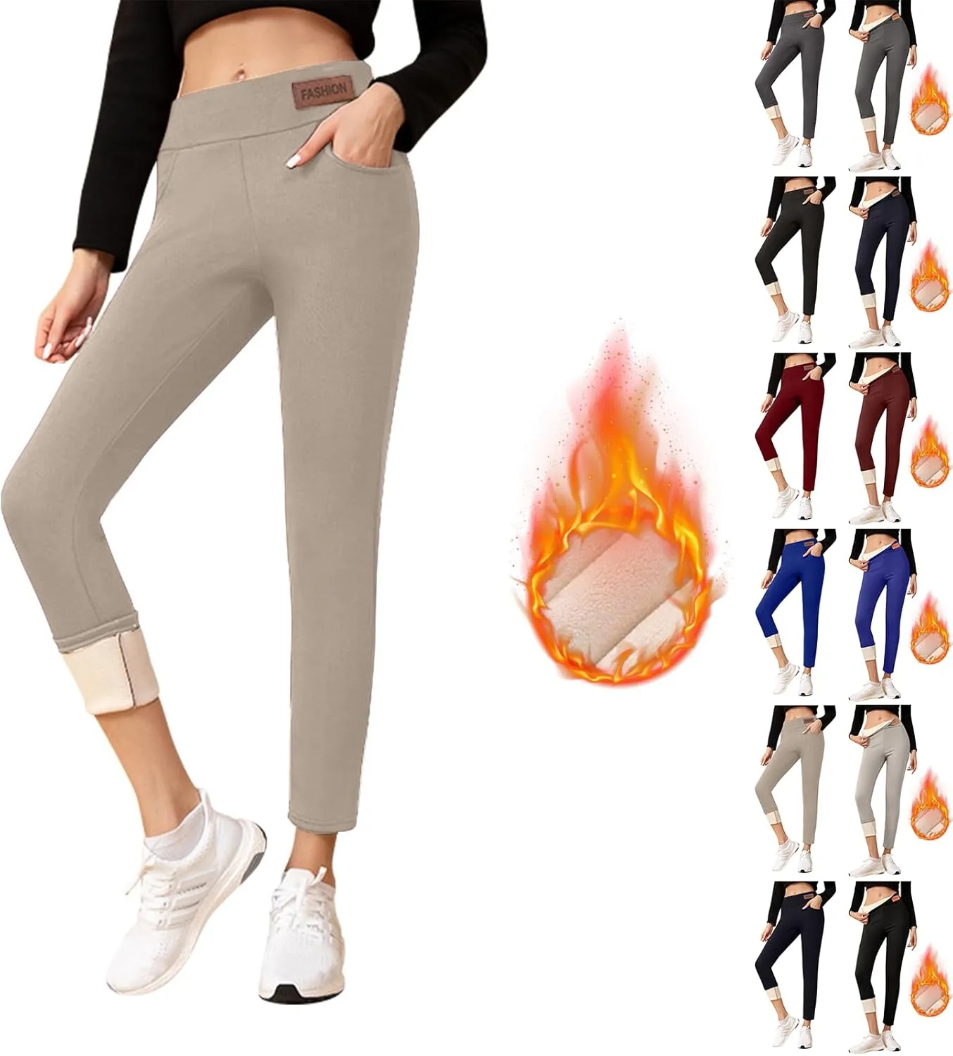 Fleece Lined Leggings Women with Pockets Warm Thick High Waisted Thermal Leggings Soft Wool Leggings Cold Weather