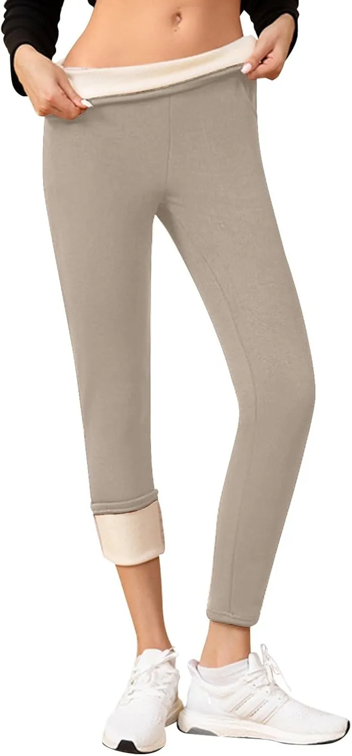 Fleece Lined Leggings Women with Pockets Warm Thick High Waisted Thermal Leggings Soft Wool Leggings Cold Weather