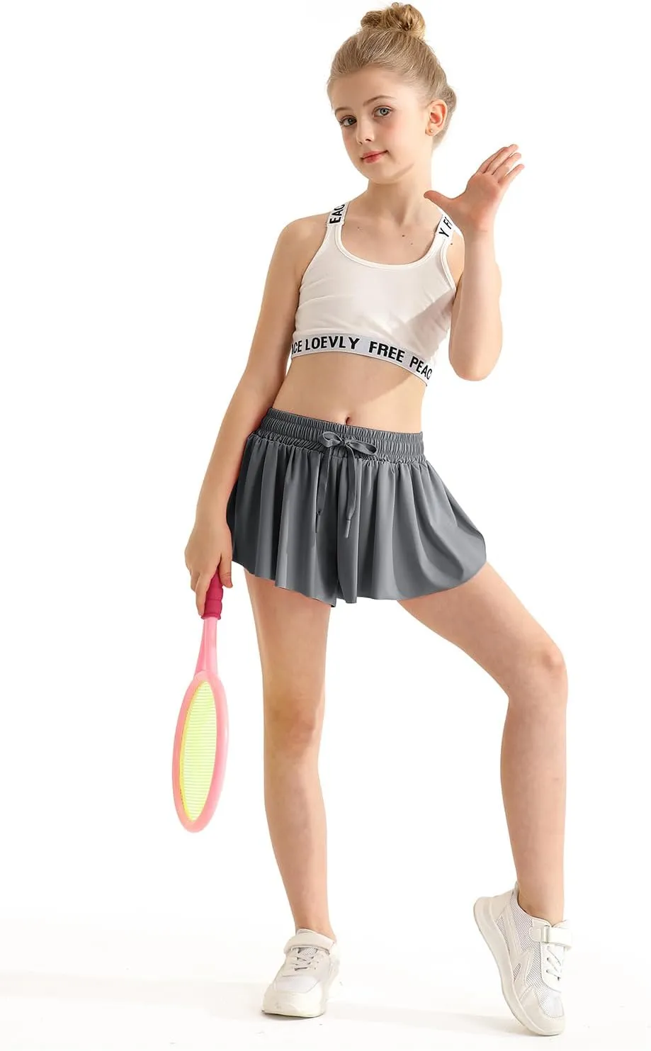 Girls Athletic Flowy Shorts with Spandex Liner 2-in-1 Kids Butterfly Short for Running,Sports,Fitness,Tennis