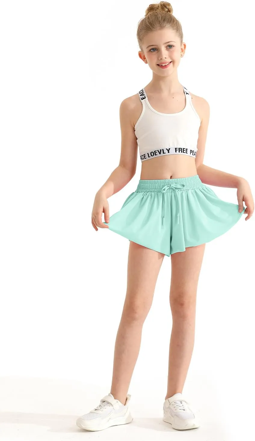 Girls Athletic Flowy Shorts with Spandex Liner 2-in-1 Kids Butterfly Short for Running,Sports,Fitness,Tennis